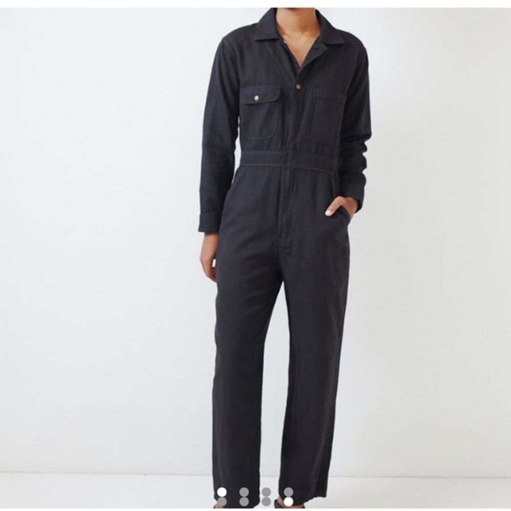 Apiece Apart black linen utility jumpsuit